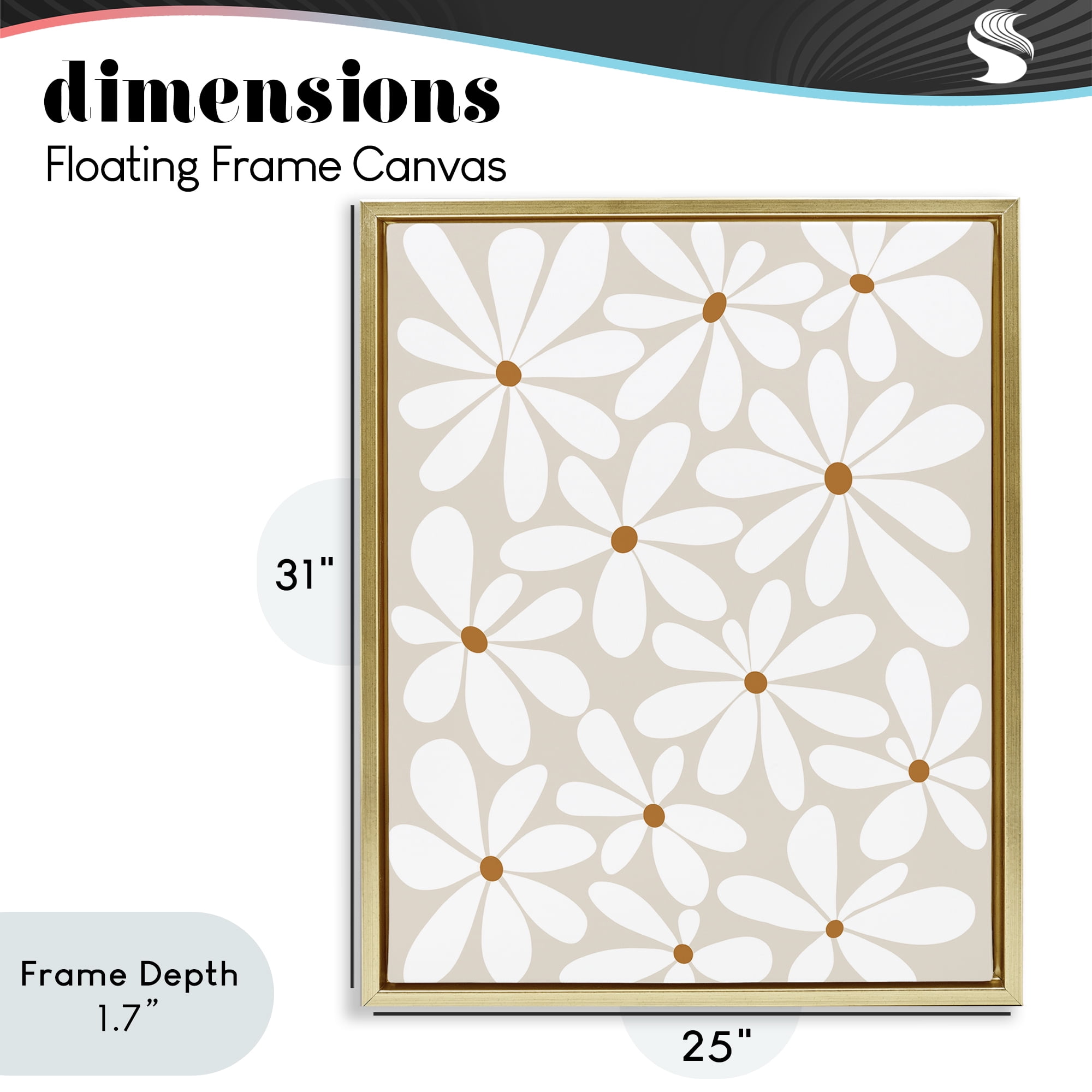 Stupell Industries Beige & White Daisies Gold Framed Floater Canvas Wall Art, design by Susan Ball