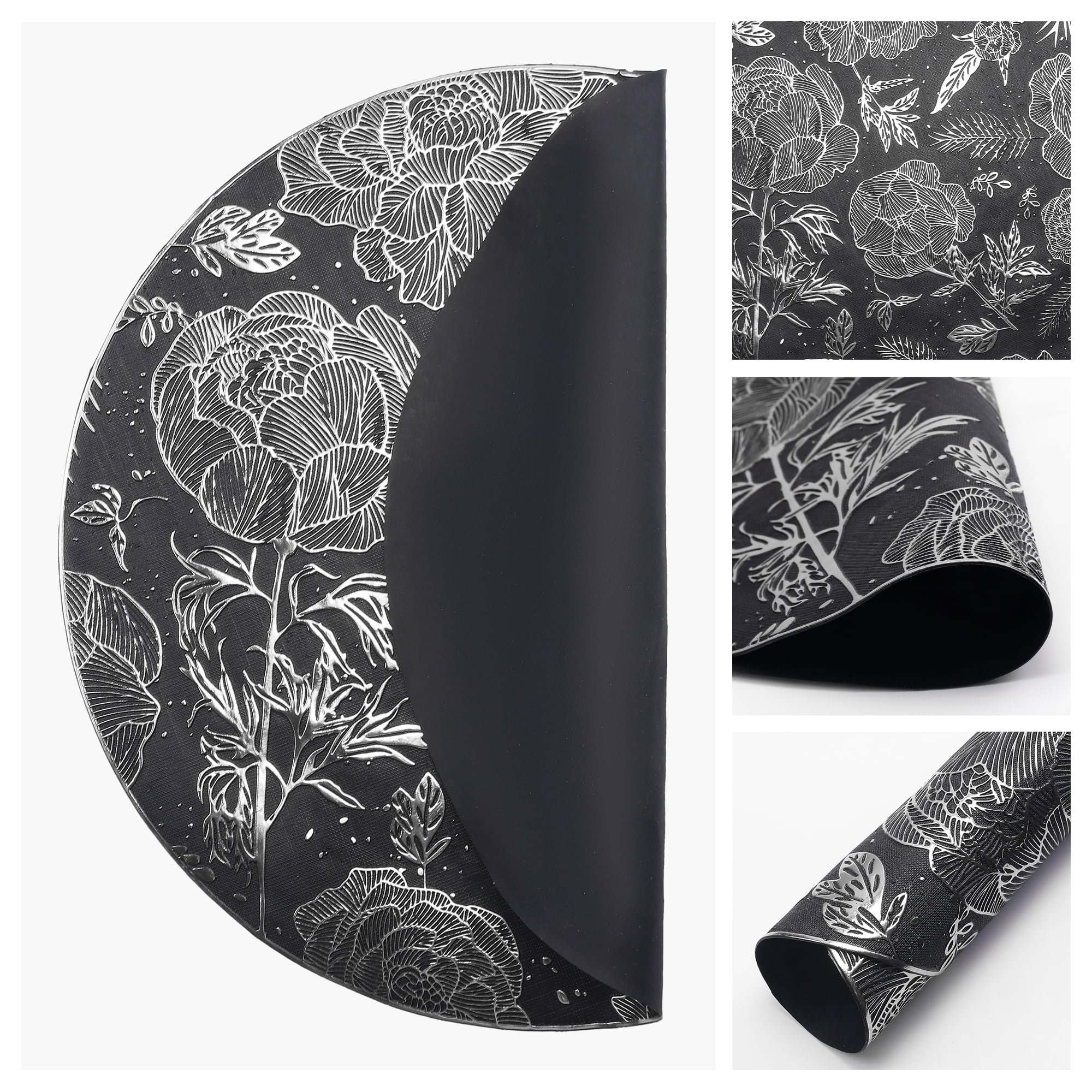 Unique Bargains Set of 6 Wipeable Plastic Placemats for Kitchen Dining Table Black-Silver