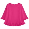thumbnail image 5 of CAIVO Women Blouses Dressy Casual Linen Round Neck Ruffle Sleeve Loose 3/4 Sleeve O-Neck Solid Color Leisure Tops, 5 of 5