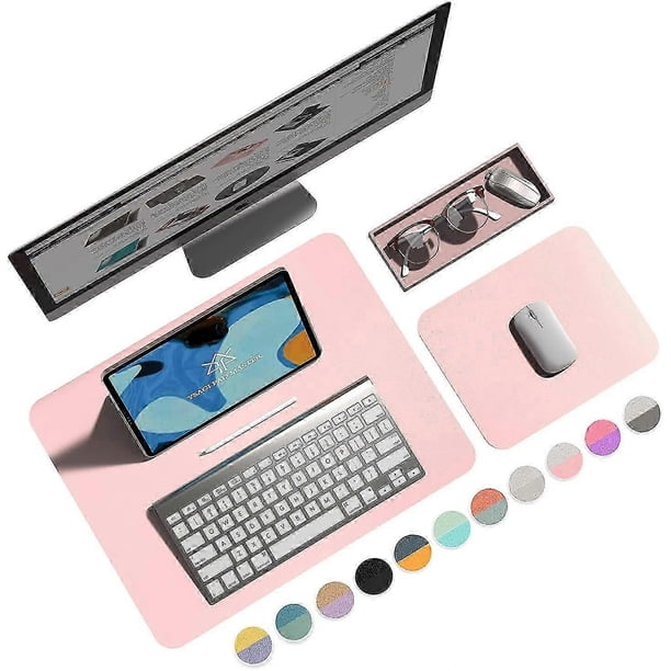 Set of 2 Mouse Pads, YSAGi Leather Laptop Mouse Pad, 1 Computer Desk Mat, plus 1 Mouse Pad, Waterproof PU Leather Double Sided Desk Mat (Pink )