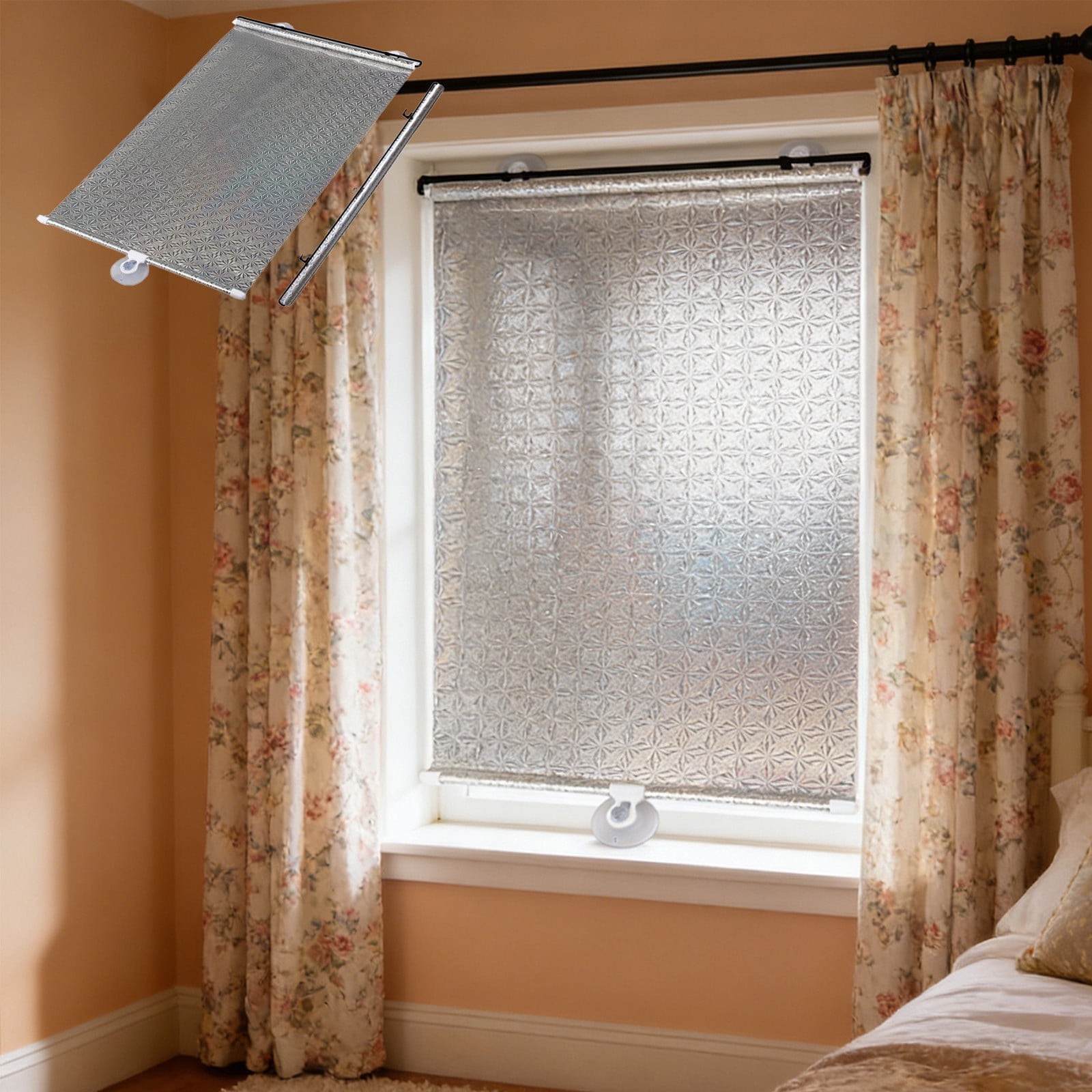 Tusihei Portable Blackout Window Cover, No Drilling Retractable Roller Window Shades, Indoor Windows Blackout Blind Shade for Home Bedroom Trave