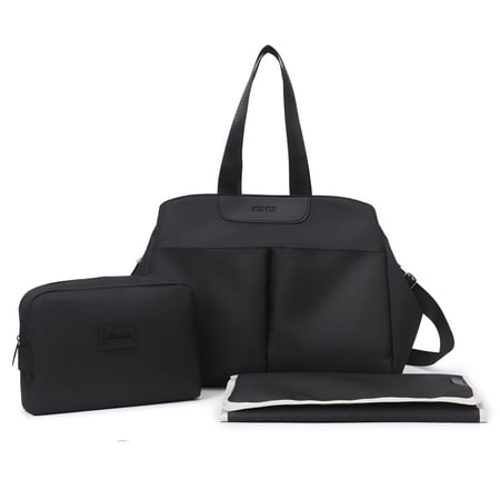 URSOFINE Stylish Tote for Mom Multifunctional Mommy Bag with 2 Insulated Bottle Pockets  Waterproof Diaper Bag with Changing Pad & Pouch for Daily Travel Commute & Shopping Black
