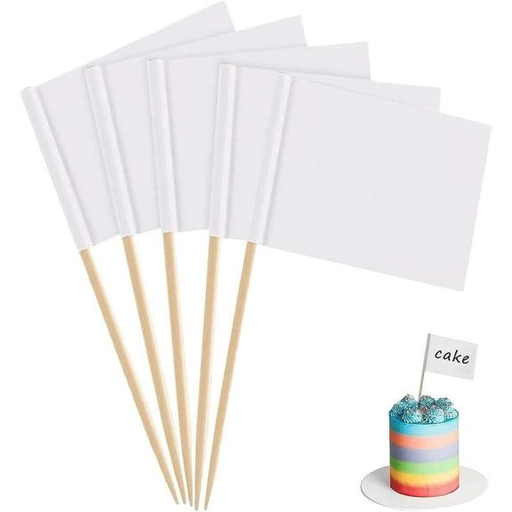100Pcs Blank Toothpick Flags,Mini Food Labels Flags,Cocktail Stick Flag for Party Food Supplies,Cupcake Toppers,Cake,Buffet,Cheese Labels,Fruit Salad,Wedding,Baby Shower Name,White Flags