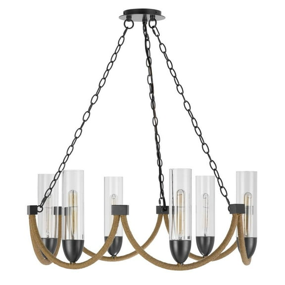 Cal Lighting 60W X 6 Argyle Metal Chandelier With Moss Rods And Glass Shades