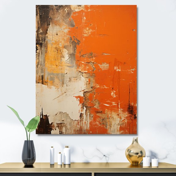Designart "Abstract Fire Chaos Art in Orange II" Abstract Canvas Wall Art - Modern Orange Abstract Painting Entryway Wall Art Print