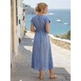 thumbnail image 2 of Womens Blue Casual Ruched Waist Pleated Round Neck Vacation Dress, 2 of 6