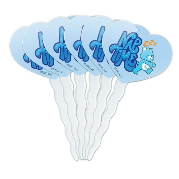 Care Bears: Unlock the Magic Bedtime Bear Nap Time Heart Love Cupcake Picks Toppers Decoration Set of 6