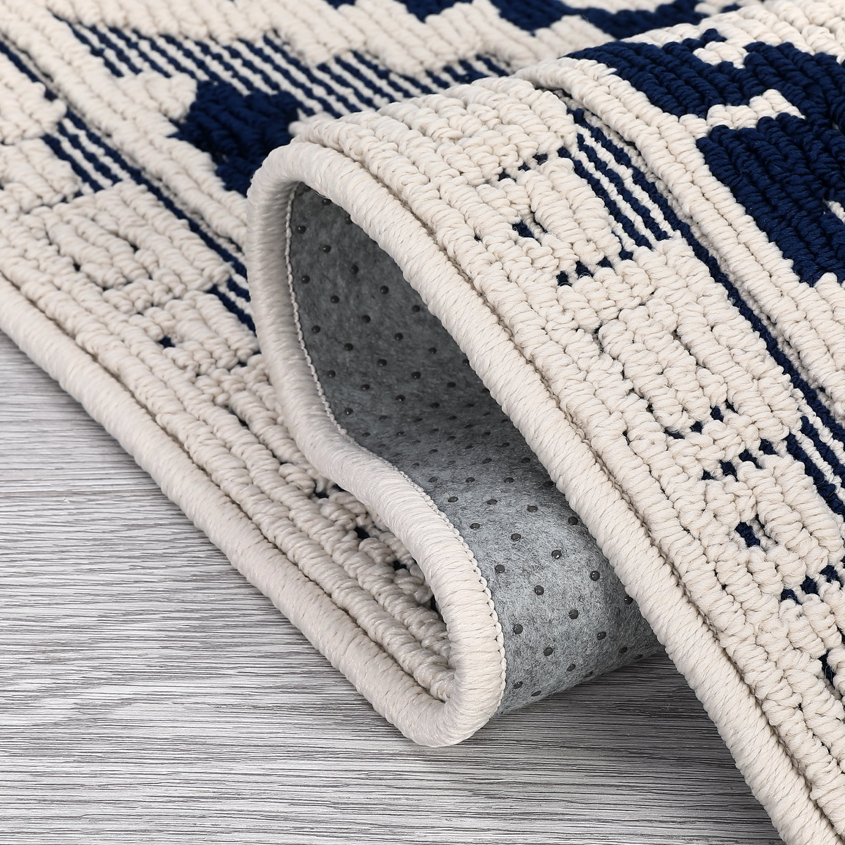 Hasoo Runner Rug 2x6 Rug for Living Room Shag Rug Vintage Boho High Low Pile Medallion Throw Rugs, Navy