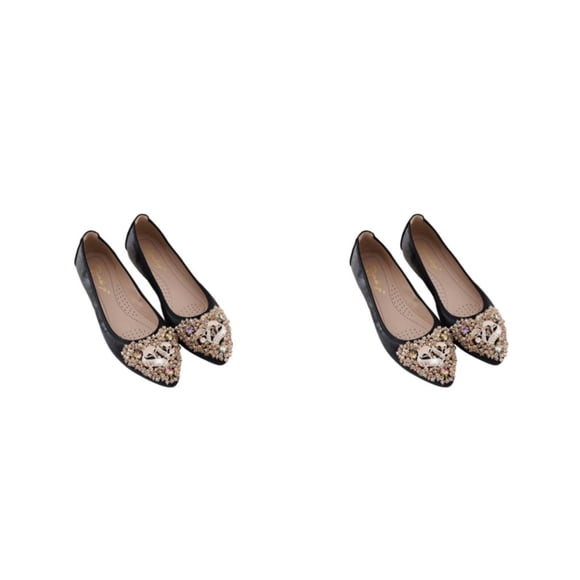 Qarigey 1 par de mocasines de diamantes de imitación para el tiempo libre, zapatos de banquete para niñas, zapatos deslizantes con punta Negro Tamaño 44 2Conjunto