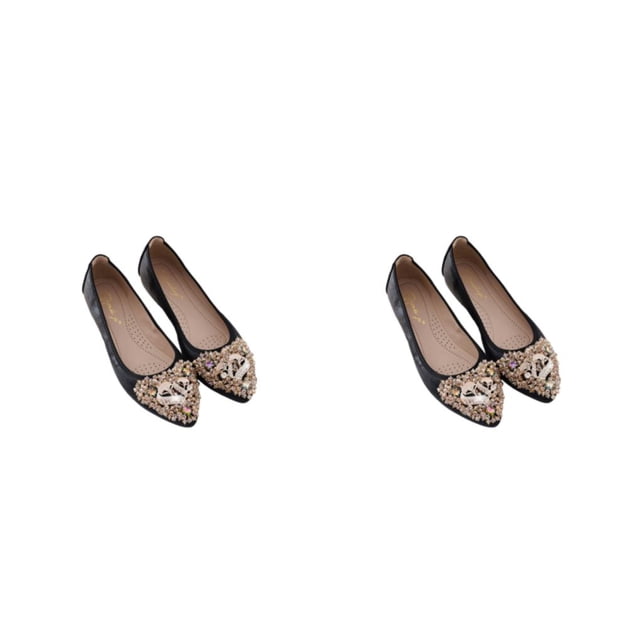 Minnieouse 1 par de mocasines de diamantes de imitación para mujer, zapatos de fiesta para banquetes y niñas, toboganes de punta estrecha para Negro Tamaño 36 2piezas