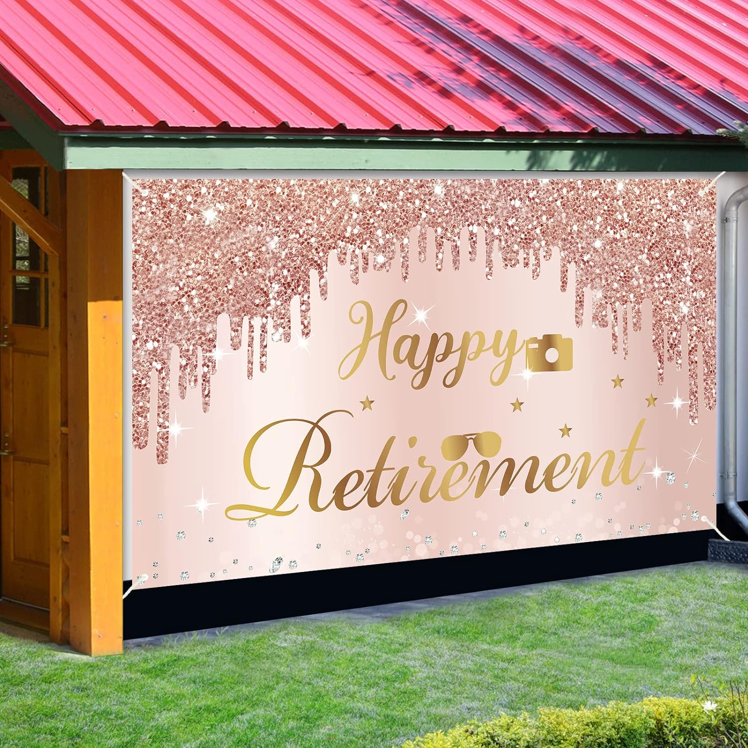 Happy Retirement Stoffbanner 1,5x1,5 M – Fotohintergrund Für Ruhestandsparty