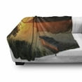 thumbnail image 3 of Lake Soft Flannel Fleece Throw Blanket, Boat on the Shore of a Misty Lake on a Summer Morning Fishing Theme, Cozy Plush for Indoor and Outdoor Use, 60" x 80", Orange Dark Green Yellow, by Ambesonne, 3 of 6