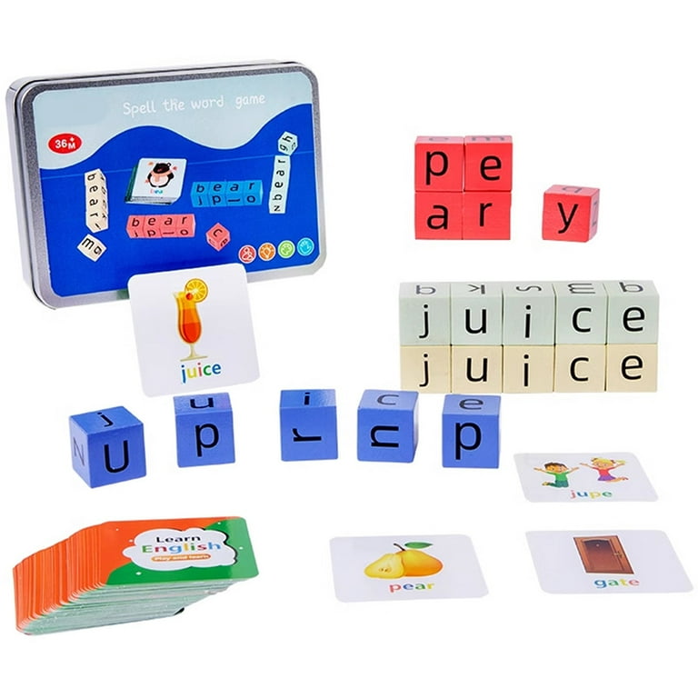 YLLSF Wooden Crossword Puzzle Blocks Game Word Spelling Cubes Toys Word  Matching - Walmart.com