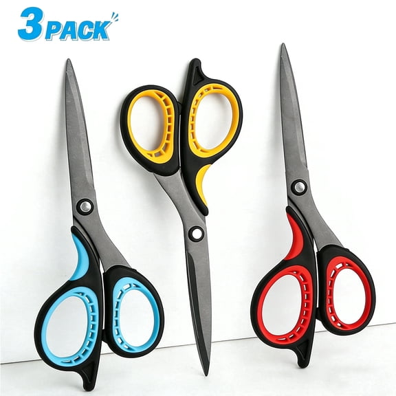 Jorunhe Office Scissors Stainless Steel Titanium Non-Stick Blade 8.58 inch 3 Pack for Craft,Home Cutting