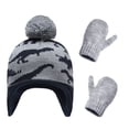 thumbnail image 1 of Qarigey Sombrero Guantes Kit Diseño de orejeras Manoplas de punto para niños con patrones de dinosaurios Animal Accesorios de invierno Regalo de Año Sombreros gris azul L 4-5 ans Qarigey AP009413-06B, 1 of 6