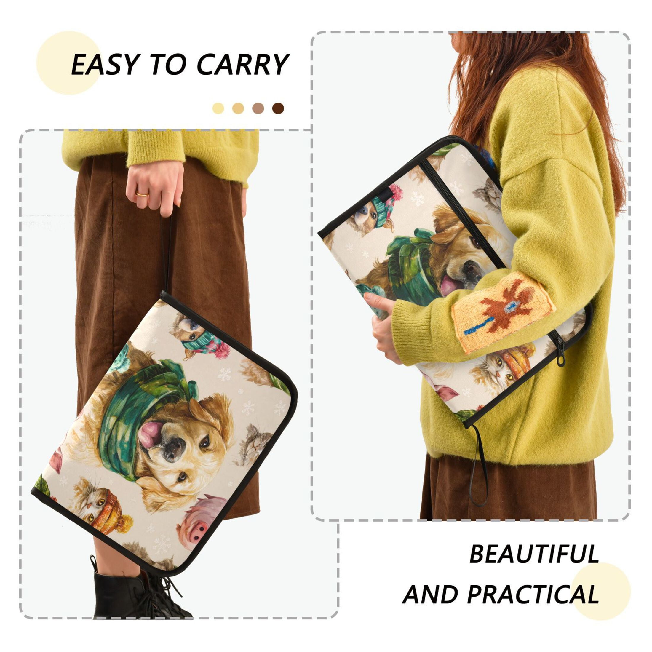 Accordion File Organizer with Zip Closure 13 Pockets Expanding File Folder Letter A4 Paper Document Organizer for Home Office Watercolor Animals Pattern