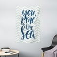 thumbnail image 1 of Beach Saying Tapestry, You Me and the Sea Text on Wavy Background, Wall Hanging for Bedroom Living Room Dorm Decor, 40W X 60L Inches, Dark Petrol Blue Pale Almond Green and White, by Ambesonne, 1 of 2