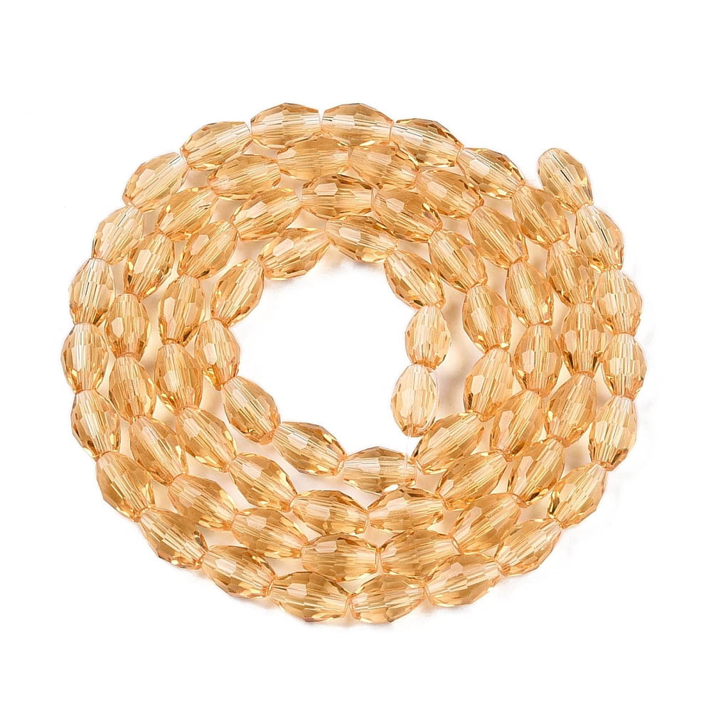 Transparent Glass Beads Strands Faceted Oval Goldenrod 8x5.5mm Hole: 1mm about 70pcs/strand 22.2~22.64''(55.5~57.5cm)