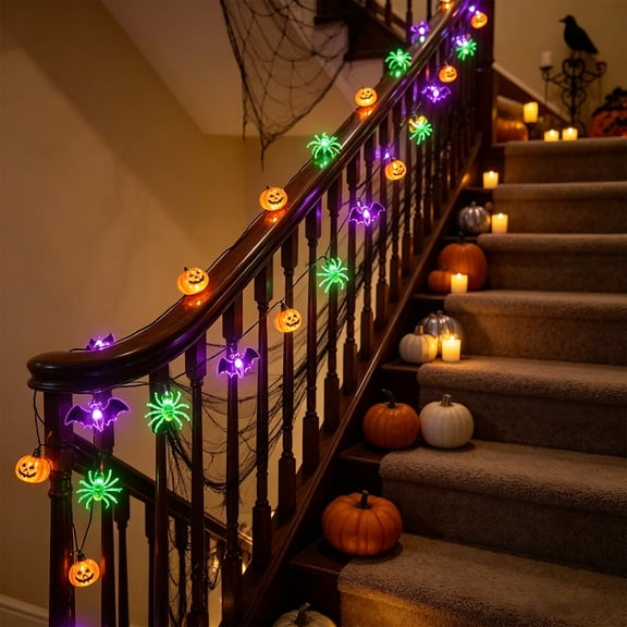 Halloween String Lights Pumpkin Ghost Bat LED Lights Battery Operated Decorative Lights For Indoor Outdoor Porch Yard Tree Party Home Decor 59 inch