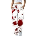 thumbnail image 2 of WXLWZYWL Halloween Sweatpants for Women Scary Bloody Splash Print Fleece Lined Bottoms Gym Workout Pants Halloween 2024 Fall Jogger Pants, 2 of 5