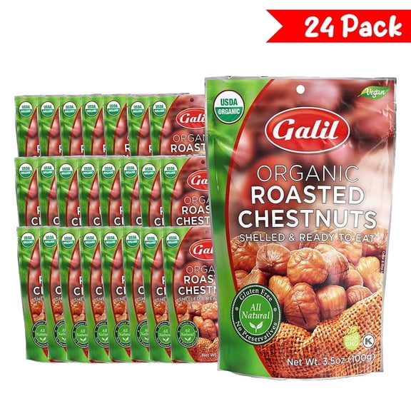 Galil Ready-to-Eat Organic Roasted Chestnuts, Gluten Free and Shelled, 3.5 oz, 24-Pack