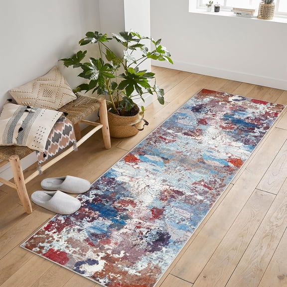 Modern Abstract Runner Rug 2x6 Machine Washable Low Pile Non-Slip Indoor Runner Carpet for Kitchen Hallway Entryway Laundry Room,Multi-Color