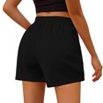 thumbnail image 4 of Aueoeo Women's Elastic Waist Polyester Sweat Shorts with Side Pockets – Casual Solid Color Bottoms for Home and Errands,Black,L, 4 of 6