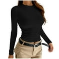 thumbnail image 2 of SELONE Undershirts Long Sleeve Women Crewneck Shirt Tops Soild Tight Bottom Underwear Clothes Black, 2 of 4
