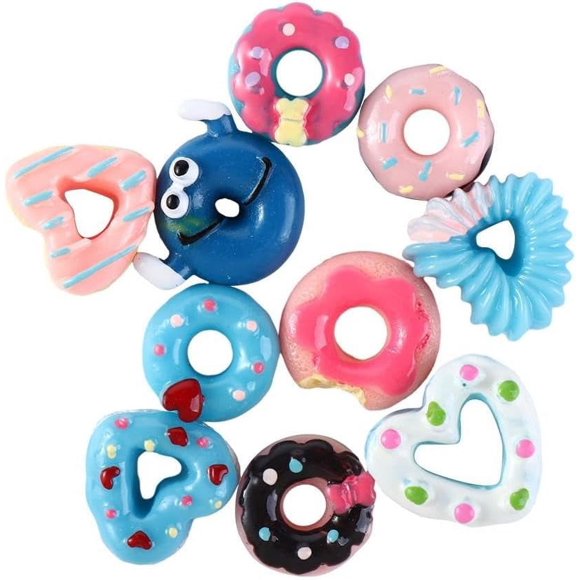 HUGFEGWE 10 Pcs Nail Art Charms, 3D Nail Art Decoration Mixed Random Charms Resin Donuts Candy Charms for DIY Nail Phone(K Donut) CJB91-62367