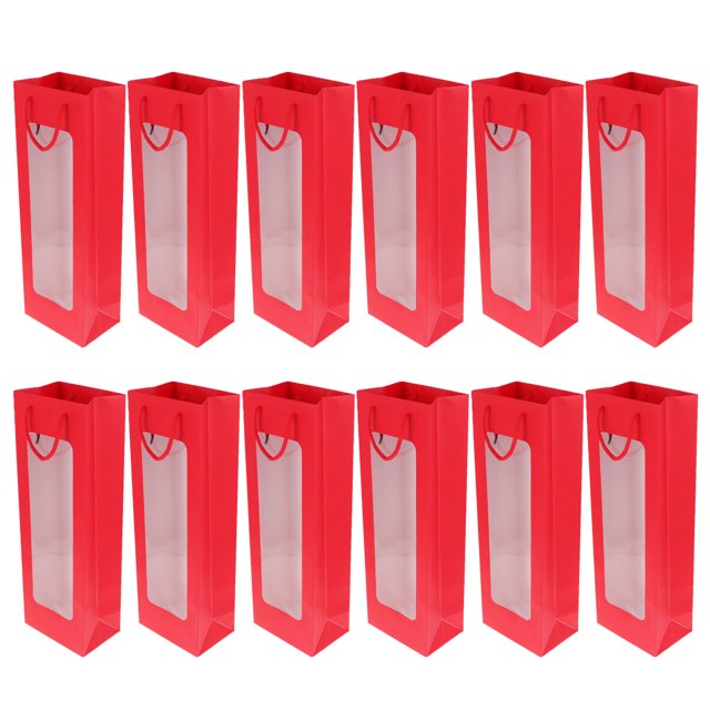 EeaseCA 12 Pcs Sac à Vin Rouge Simple Sac Cadeau Sac Fourre-Tout en Papier Kraft Sac de Rangement Portable Sac de Transport de Vin Transparent (Rouge)