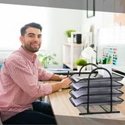 KABB Paper Organizers for Desk Mesh Letter File Tray Organizer with 4 Sliding Trays Black Stackable Desktop Document Storage Shelf Rack for Office Home Classroom Documents Paper (Flat)