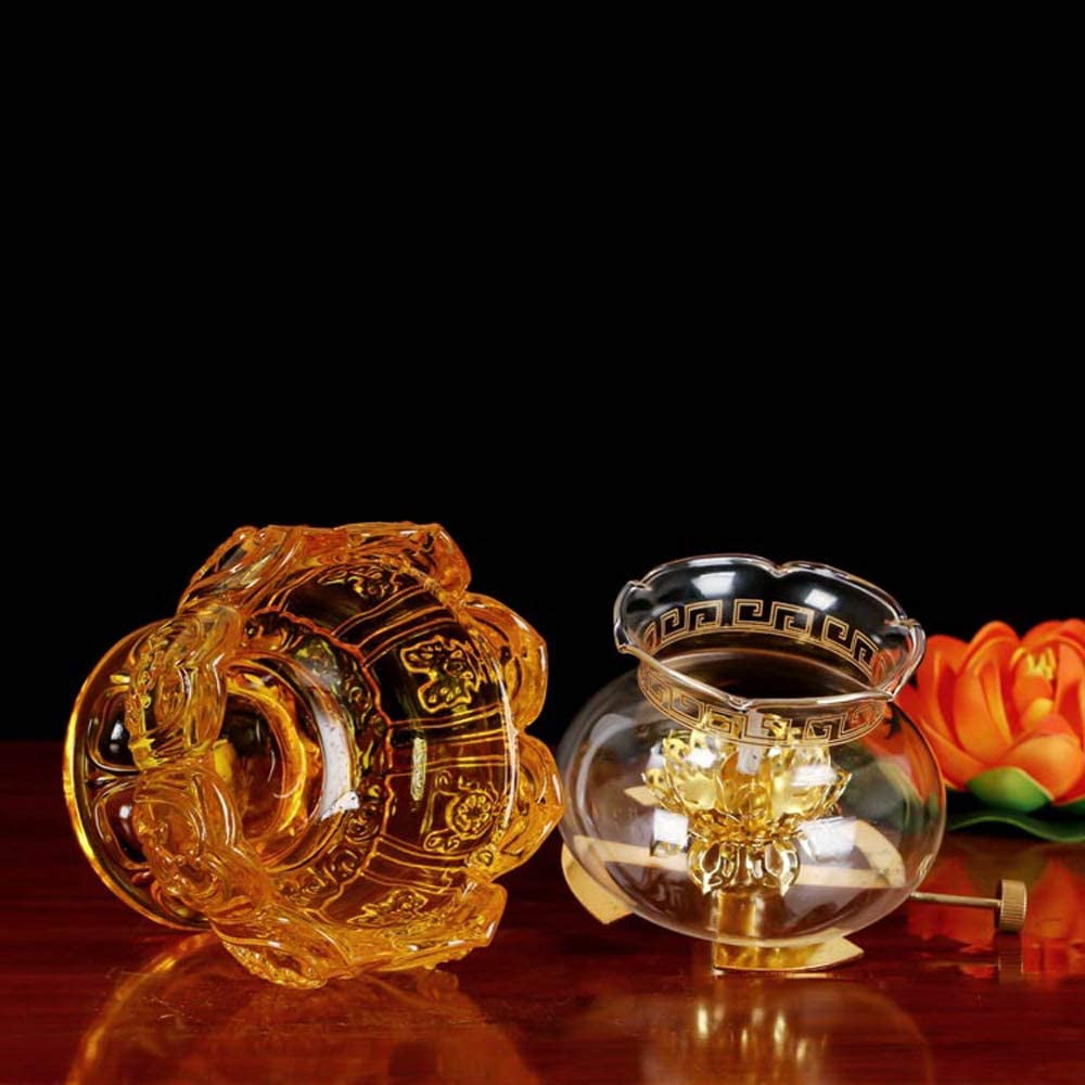 CATPAN Oil lamp Indoor use Glass Crystal Glass Lotus lamp Holder Household Buddha headlamp Kerosene lamp Ultra-Pure Paraffin lamp Oil Candle Holder Lantern（White）