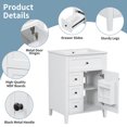 thumbnail image 6 of 24" Bathroom Vanity with Sink,  Free Standing Bathroom Storage Cabinet with 3 Drawers and Adjustable Shelves, Bathroom Vanity Set for Small to Medium Bathrooms, White, 6 of 9
