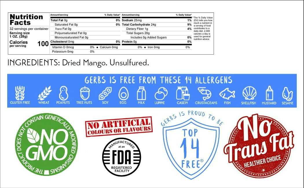 GERBS Dried Mango Slices Unsweetened 2 LBS.