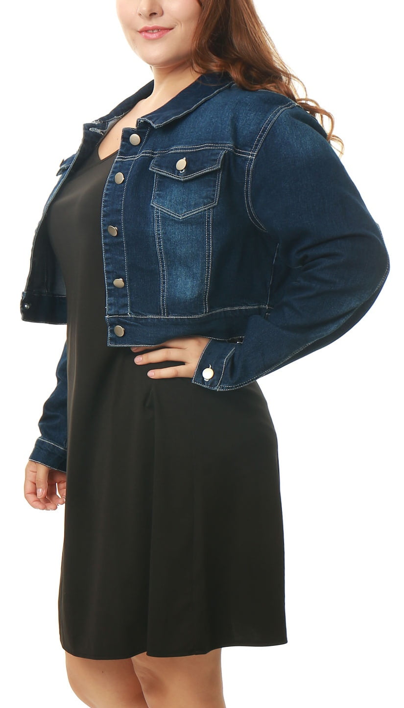 plus size cropped black denim jacket