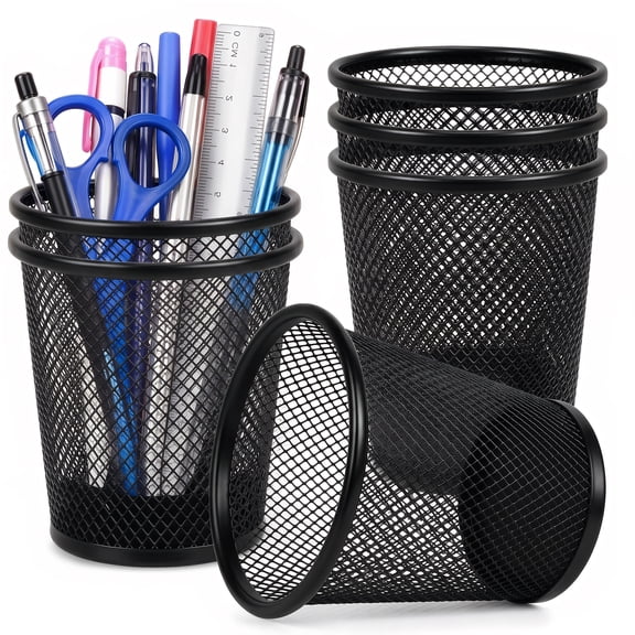 6 Pack Pencil Holder for Desk, Metal Mesh Pen Cup Organizer for Office and Home Workspace
