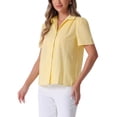 thumbnail image 4 of INSPIRAR CHIC Blusa de cuadros vintage con mangas abullonadas para mujer de verano XS Amarillo, 4 of 6