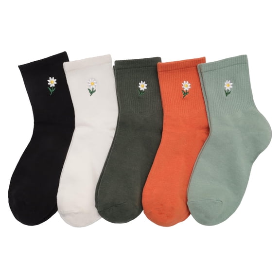 5 Pairs Socks for Women Cute Cotton Socks Flower Embroidered Fashion Sports Ankle Above Sock Set