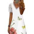 thumbnail image 3 of DYMADE Women Elegant Short Sleeve A-Line Skirt Midi Lace Splice Floral Dress, 3 of 4