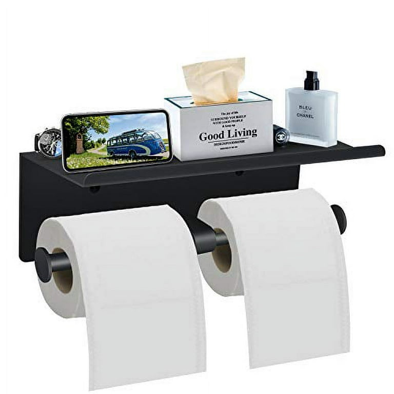Toilet Paper Holder with Shelf , Bjiotun Toilet Paper Holder Wall Mounted Toilet Paper Storage , Double Roll Tissue Holder Dispenser Bathroom Toilet