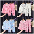 thumbnail image 2 of Sanrios My Melody Hello Kittys Cinnamoroll, conjunto de pijama con solapa estampado bonito para niños, cárdigan Kawaii, pantalones de manga larga, ropa para el hogar, 2 of 5