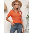 thumbnail image 4 of Women's V Neck Short Sleeve Collared Cable Sweaters Tops Solid Knit Soft Pullover Shirt Top for Casual Tangerine Color S, 4 of 10