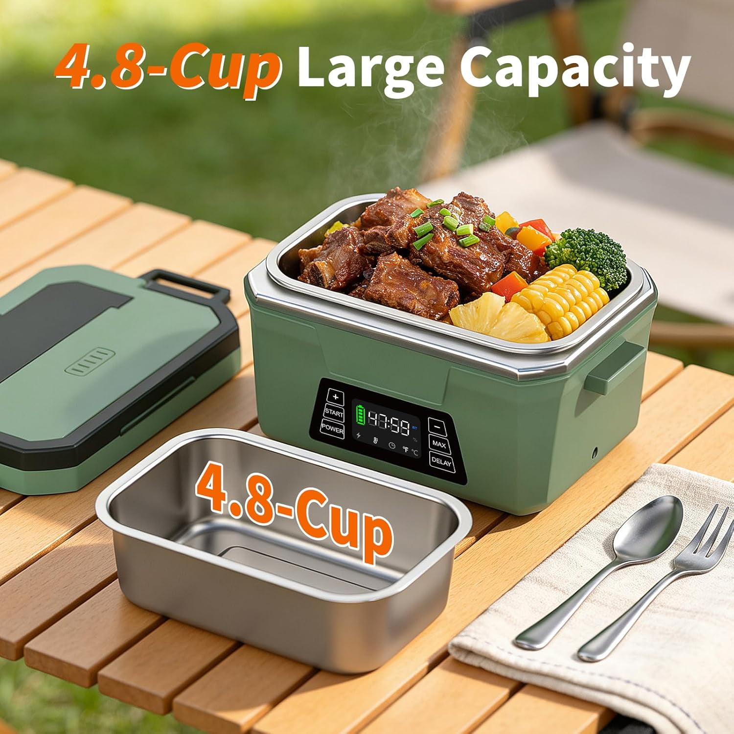Cordless Electric Lunch Box for Adults, Rechargeable Heated Lunch Box with Scheduled Heating, Portable Food Warmer with Memory Function & Automatic Keep Warm, Christmas White Elephant Gifts