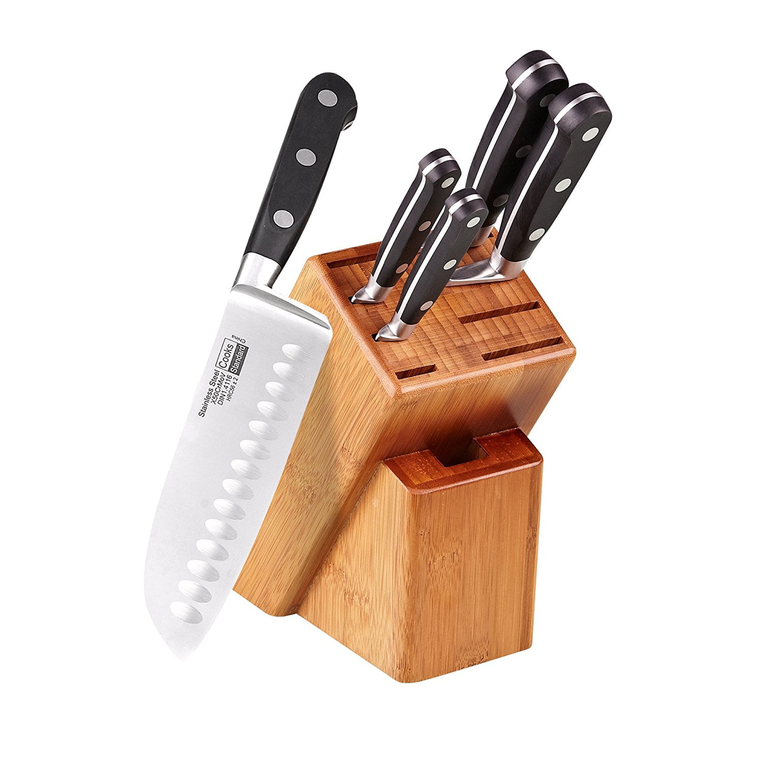 Cooks Standard 5 Piece Chef Knife Set with Expandable Bamboo Block