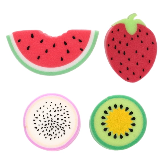 RENACLIPY 4-Pack Assorted Color Fruit-Shaped Bath Sponges Soft Exfoliating Shower Pads for Comfortable Skin Care
