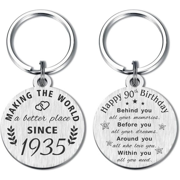 90th Birthday Gifts for Women Men, 90 Year Old Birthday Keychain, Born in 1935 Gifts, 1935 Birthday Decorations