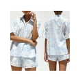 thumbnail image 3 of ZAXARRA Summer Women's Casual 2 Piece Outfits Boho Print Short Sleeve Button Up Tops Shorts Set Loungewear Beachwear, 3 of 8