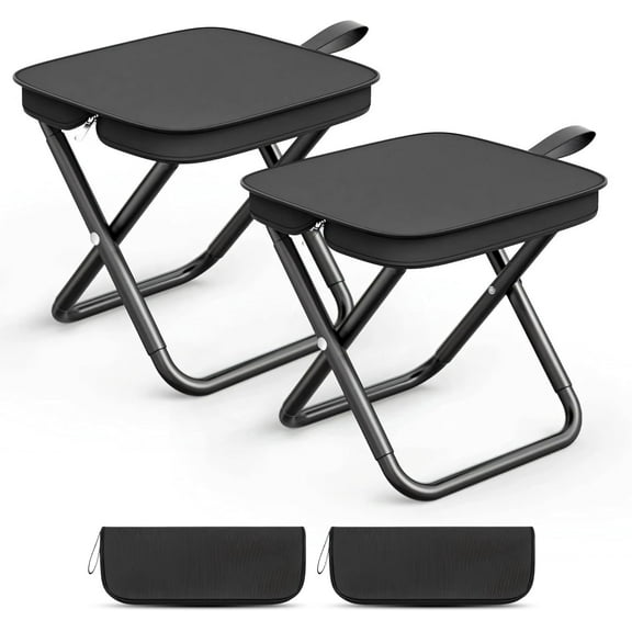 Camping Stools Set of 2, 10.6 Inch Small Portable Folding Chair with Carry Bag, Collapsible Camp Stools for Adults, Outdoor Footstool for Picnic Hiking Fishing, Hold Up to 220 LBS, Easy Setup, Black
