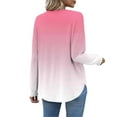 thumbnail image 5 of Womens Long Sleeve Henley Shirts Curved Hem Casual Gradient Tunic Tops with Pocket Fall Winter Trendy Clothes, XL Pink, 5 of 7