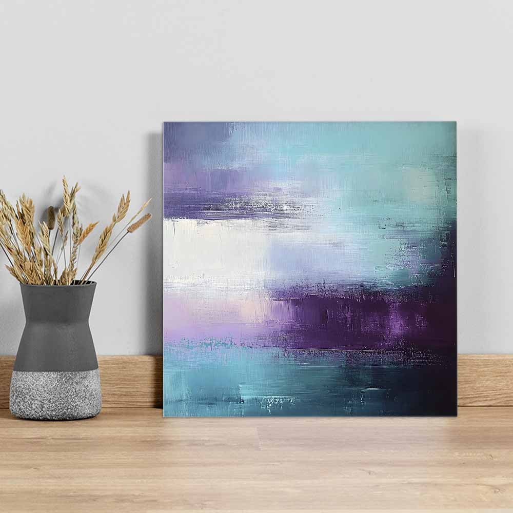 Purple Teal Canvas Wall Art, Mottled Graffiti Color Block Abstract Geometric Framed Wall Decor Modern Artwork Prints Painting for Living Room, Bedroom, Kitchen & Cafe Decor 16x16 Inch